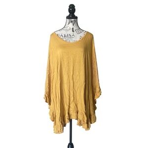 NT Poncho Blouse Women L Mustard Yellow Ruffle Made In Italy NEW Lagenlook